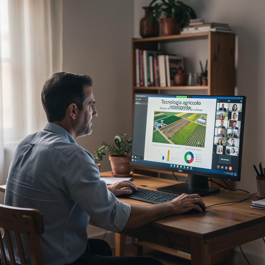 Sesión de webinar sobre agrotecnología con participantes online